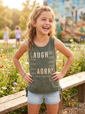 Olive Green Graphic Tank with Side Tie Accent